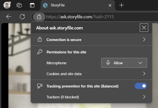 Microsoft Edge permission prompt