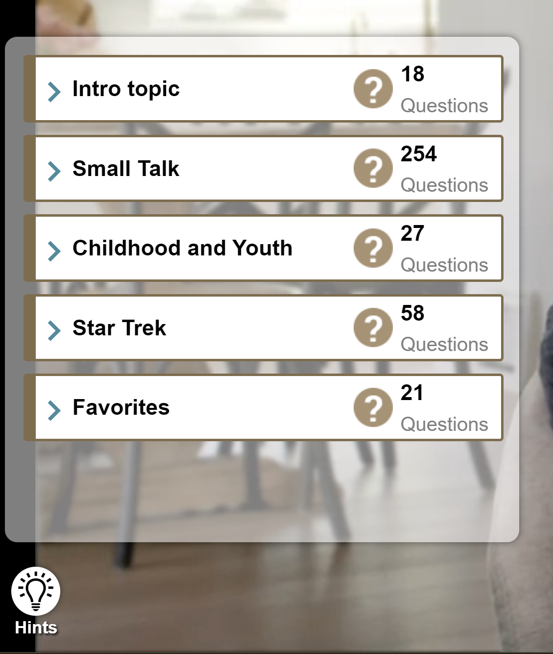 Hints Grouped into Topics